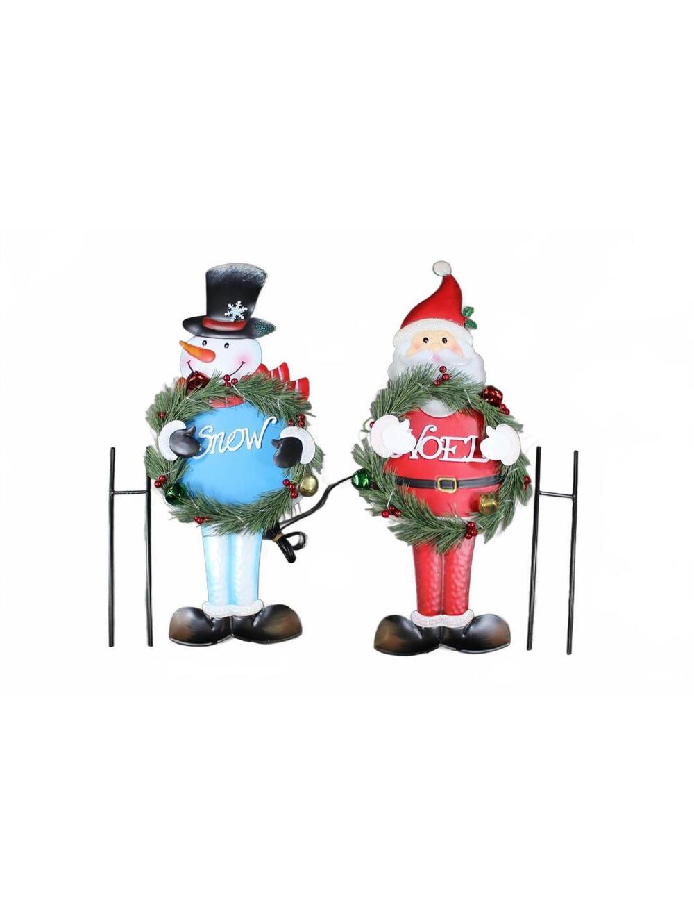 Christmas Snowman & Santa Outdoor Yard Stake Decor Set